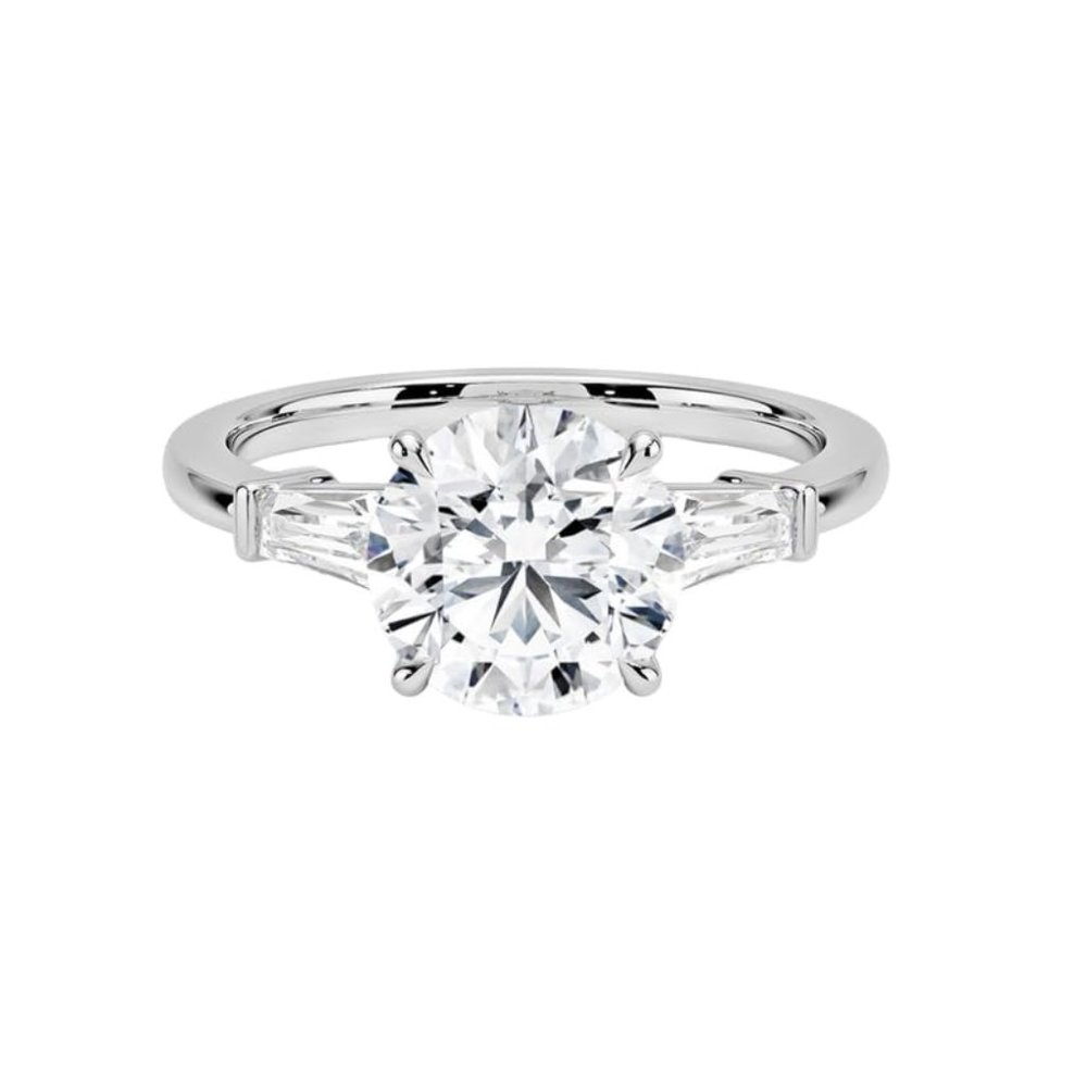 3.50 Carat TW Round With Tapered Baguette Three stone Lab Created Diamond  Ring